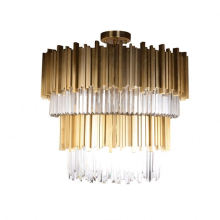 High Quality Crystal Tube Luxury Round Gold Stainless Steel Modern Chandeliers